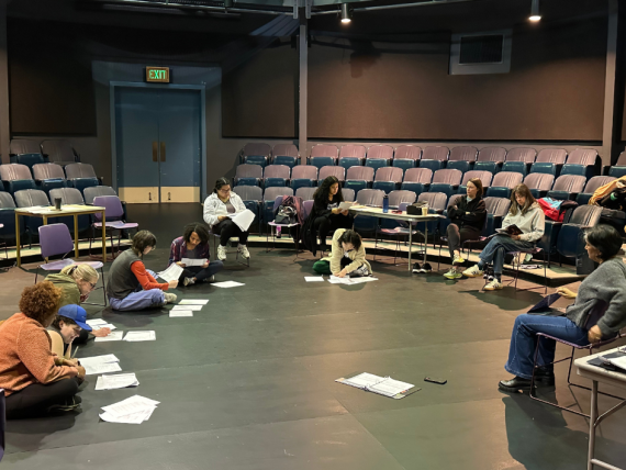 Rosa Joshi leads MFA PATP 3 students through ensemble-based movement during an Upstart Crow Collective workshop.