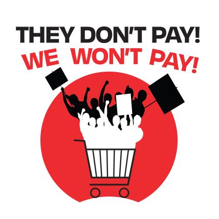 Graphic image of a Protesting mob inside a grocery basket
