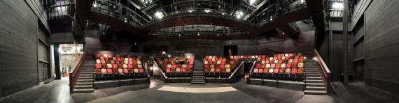Interior panorama of seating from the stage in the Jones Playhouse. 