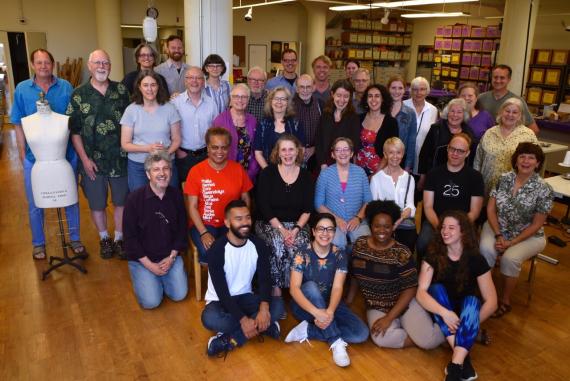 Faculty, staff, and students at Judy's retirement party.
