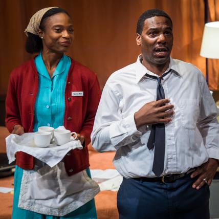 Brianne A. Hill and Reginald André Jackson in The Mountaintop. Photo by Michael Brunk.