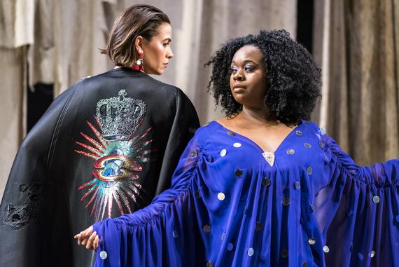Bridget McKevitt and Bria Henderson in Trojan Women: A Love Story / Costume Design by Emily Woods Hogue / Photo by Robert Wade