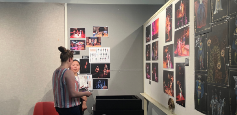 A person looking at a artwork