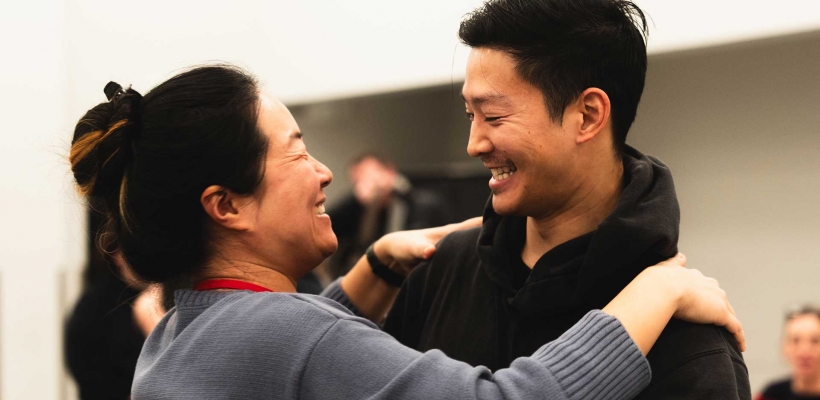 The Importance of Being Earnest (2025), first rehearsal: Desdemona Chiang and Hao Feng. Photo by Joe Sofranko.