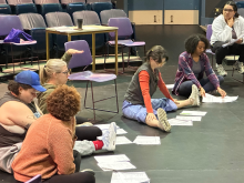 Rosa Joshi leads MFA PATP 3 students through ensemble-based movement during an Upstart Crow Collective workshop. 
