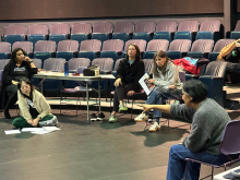 Rosa Joshi leads MFA PATP 3 students through ensemble-based movement during an Upstart Crow Collective workshop. 