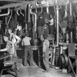 The night shift at an Indiana glass factory, August 1908. Obtained from the Library of Congress, Corning Museum of Glass.