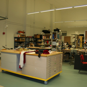 The grad design studio located in the basement of Hutchinson Hall