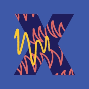 X on blue background