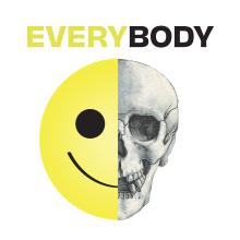 Graphic image of a smiley face and a scull