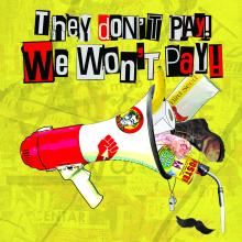 Megaphone with groceries coming out