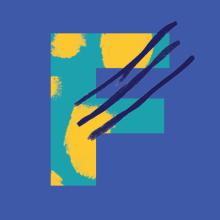 F on blue background