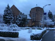 an image of Hutchinson Hall covered in snow