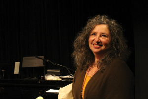 Ki Gottberg, directing her play ‘The Last Salmon’ at The Merc Playhouse. Photo by Claire Waichler.