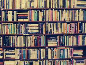 an image of books on a bookshelf 