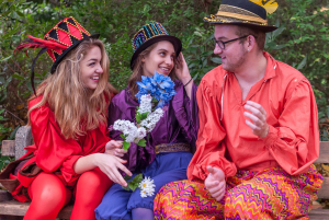 Ellie Mondloch, Daphne Sage Gomez, and Jake Thomas Lemberg in a promotional shot for The Complete Works of Shakespeare (abridged) [revised].
