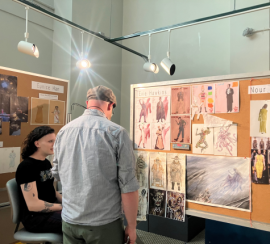 A person looking at a artwork