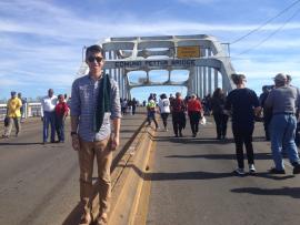 Simon Tran at the Edmund Pettus Bridge during the Civil Rights Pilgrimage with UW's Dept. of Communication.