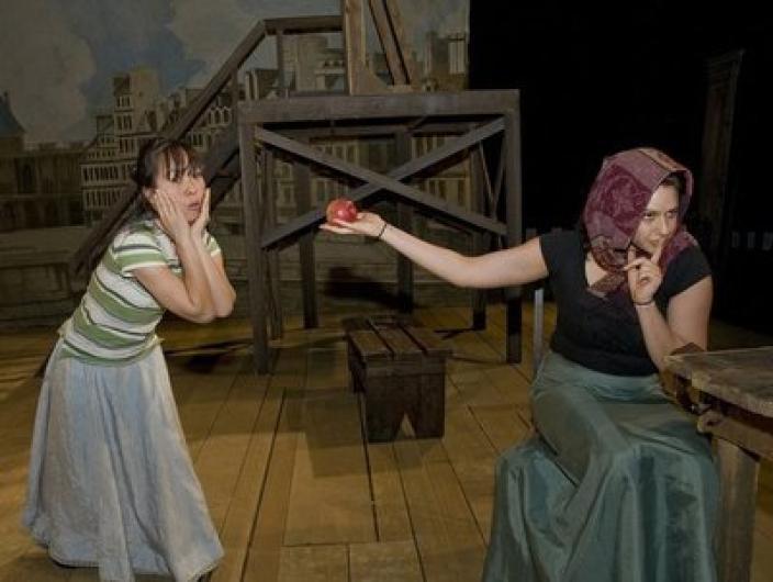 Henriette (Marissa Lichwick) begins to doubt the sincerity of La Frochard (Andrea Snow)