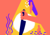 Graphic design of a hand holding a knofe