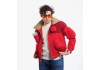 Man wearing a red Pocket Pizza Parka