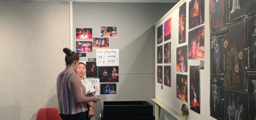 A person looking at a artwork