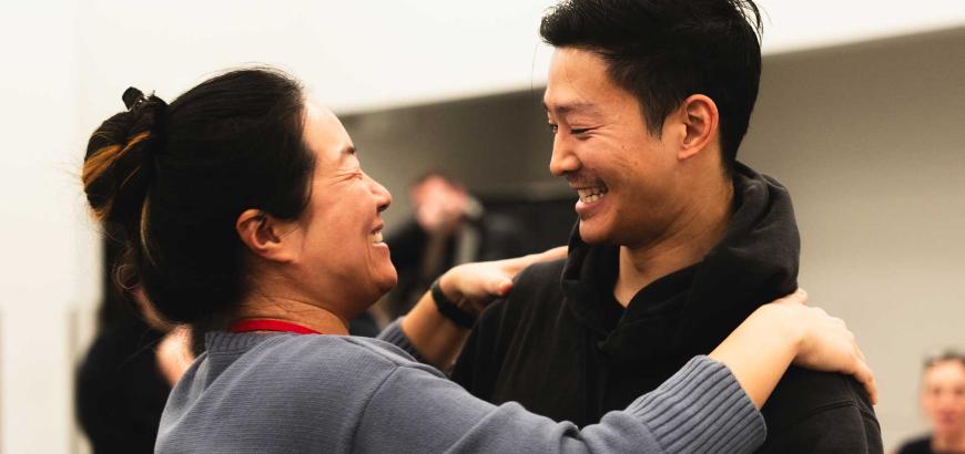 The Importance of Being Earnest (2025), first rehearsal: Desdemona Chiang and Hao Feng. Photo by Joe Sofranko.