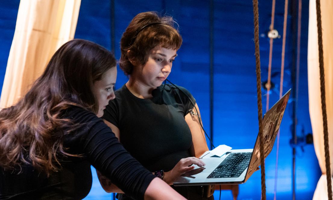 Students working on a production