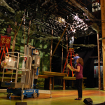 Jennifer installing "Robin Hood" on the stage in New York.