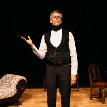 Ada and the Engine / Photo by Logan Guerrero Actor gestures on stage