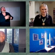 four zoom panels on a square featuring clockwise starting with Ulrik Brendel on top left coner, Rebecca West, Rector Kroll, and Johannes Rosmer