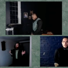 three zoom panels with Johannes Rosmer on the top, Rector Kroll on the bottom right, and Peter Mortensgard on the bottom left