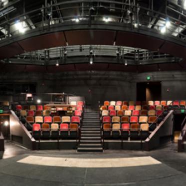 Interior panorama of seating from the stage in the Jones Playhouse. 